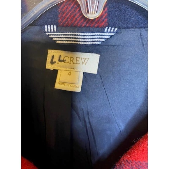 J Crew Women's Collared Double Breast Long Sleeves Lined Coat Red Check Size 4 - Picture 4 of 4